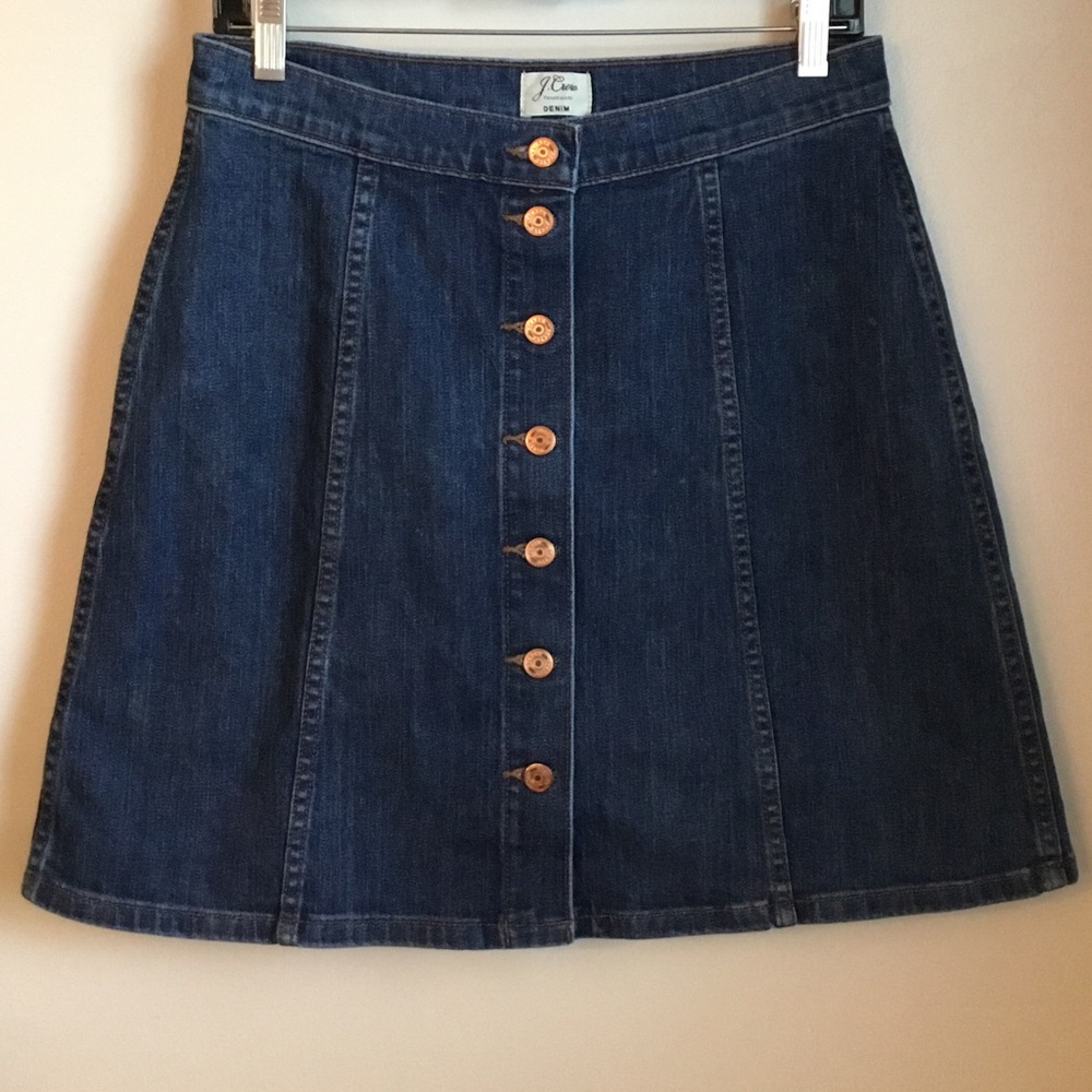 J Crew Denim A-Line Button Front Mini Skirt EUC - Picture 1 of 3